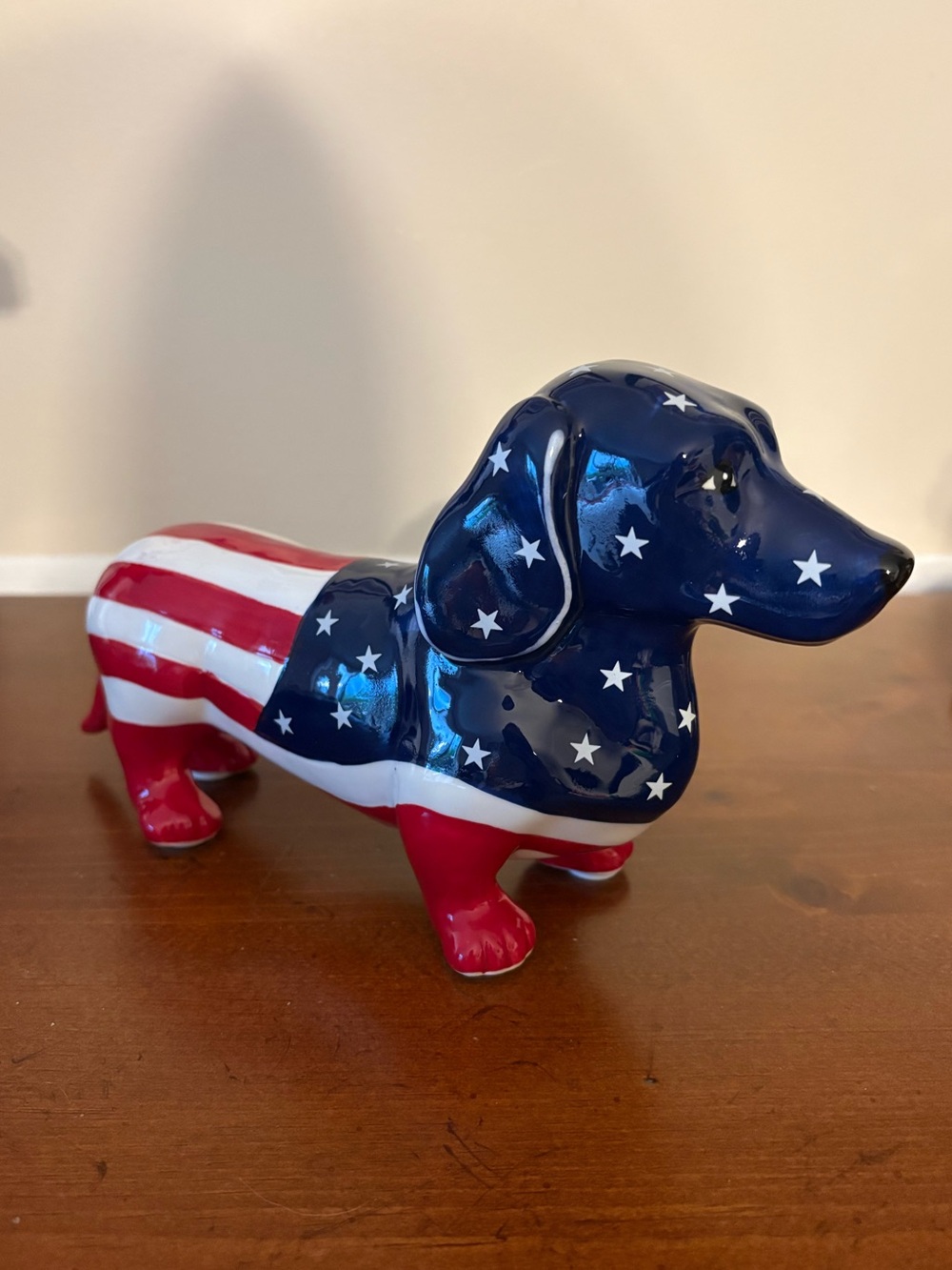 Blue Sky Patriotic American Flag Dachshund Figurine - Red, White & Blue